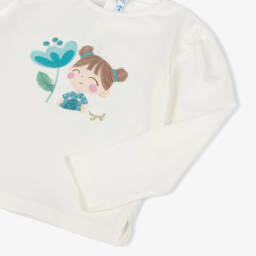 Mayoral-Girls Blue & Cream Long Sleeve Tee | Childrensalon Outlet