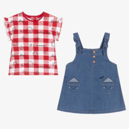 Mayoral Newborn-Girls Blue Denim & Check Ensemble | Childrensalon Outlet