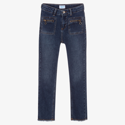 Mayoral-Girls Blue Denim Cropped Jeans | Childrensalon Outlet