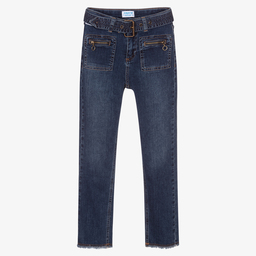 Mayoral-Girls Blue Denim Cropped Jeans | Childrensalon Outlet