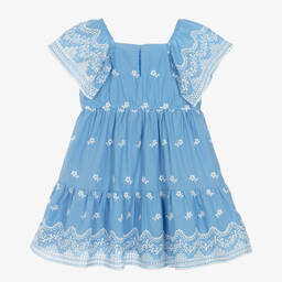 Mayoral-Girls Blue Embroidered Cotton Dress | Childrensalon Outlet