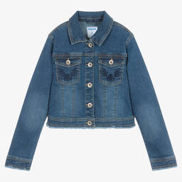 Mayoral-Girls Blue Embroidered Denim Jacket | Childrensalon Outlet