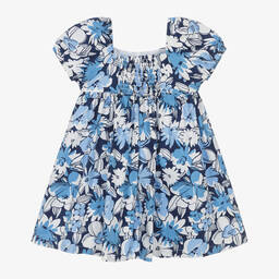 Mayoral-Girls Blue Floral Cotton Dress | Childrensalon Outlet