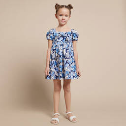 Mayoral-Girls Blue Floral Cotton Dress | Childrensalon Outlet