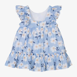 Mayoral-Girls Blue Floral Cotton Shirred Dress | Childrensalon Outlet