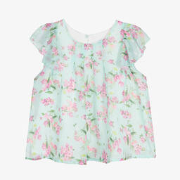 Mayoral-Girls Blue Floral Print Chiffon Blouse | Childrensalon Outlet