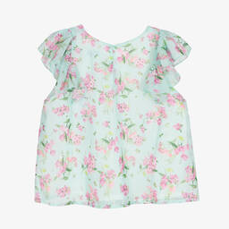 Mayoral-Girls Blue Floral Print Chiffon Blouse | Childrensalon Outlet