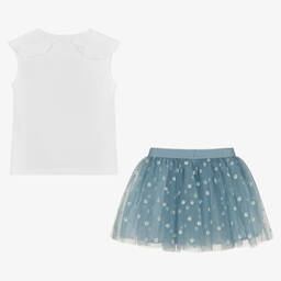 Mayoral-Футболка с цветами и голубая юбка из тюля | Childrensalon Outlet