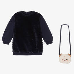 Mayoral-Синее пушистое платье и сумочка | Childrensalon Outlet