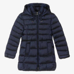 Mayoral-Girls Blue Hooded Puffer Coat | Childrensalon Outlet