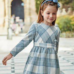 Mayoral-Girls Blue & Ivory Check Dress | Childrensalon Outlet