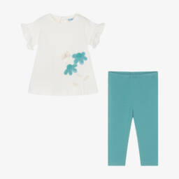 Mayoral-Комплект леггинсов синий и кремовый для девочек | Childrensalon Outlet