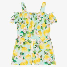 Mayoral-Girls Blue Lemon Print Cotton Playsuit | Childrensalon Outlet