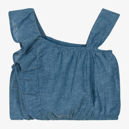 مايورال-بلوز قطن وكتان لون أزرق للبنات | Childrensalon Outlet