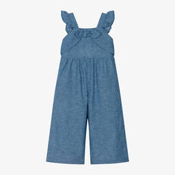 Mayoral-Girls Blue Linen & Cotton Bow Jumpsuit | Childrensalon Outlet