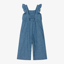 Mayoral-Girls Blue Linen & Cotton Bow Jumpsuit | Childrensalon Outlet
