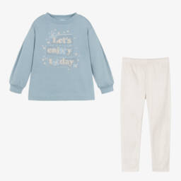 مايورال-طقم ليقنز مزين بترتر لون أزرق للبنات | Childrensalon Outlet