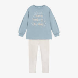 مايورال-طقم ليقنز مزين بترتر لون أزرق للبنات | Childrensalon Outlet