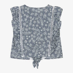 Mayoral-Girls Blue Striped Cotton Blouse | Childrensalon Outlet