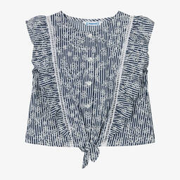 Mayoral-Girls Blue Striped Cotton Blouse | Childrensalon Outlet