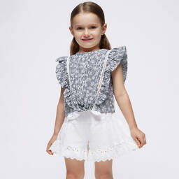 Mayoral-Girls Blue Striped Cotton Blouse | Childrensalon Outlet