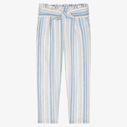 مايورال-بنطلون مزيج كتان مقلم لون أزرق وأبيض للبنات | Childrensalon Outlet
