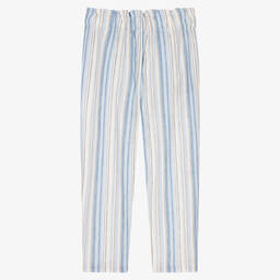 مايورال-بنطلون مزيج كتان مقلم لون أزرق وأبيض للبنات | Childrensalon Outlet