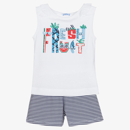 Mayoral-Girls Blue Striped Shorts Set | Childrensalon Outlet