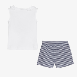 Mayoral-Girls Blue Striped Shorts Set | Childrensalon Outlet