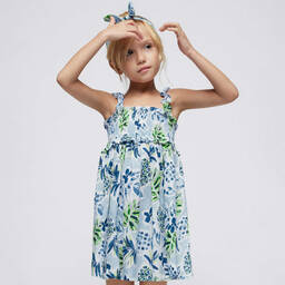 Mayoral-Girls Blue Tropical Cotton Dress Set | Childrensalon Outlet