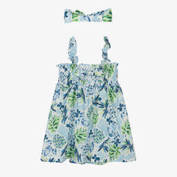 Mayoral-Girls Blue Tropical Cotton Dress Set | Childrensalon Outlet