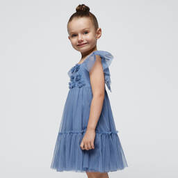 Mayoral-Girls Blue Tulle Dress | Childrensalon Outlet