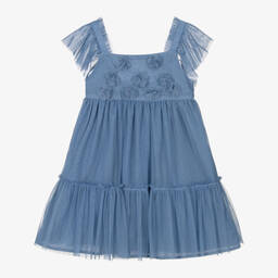 Mayoral-Girls Blue Tulle Dress | Childrensalon Outlet