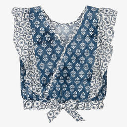 Mayoral-Girls Blue & White Cotton Blouse | Childrensalon Outlet