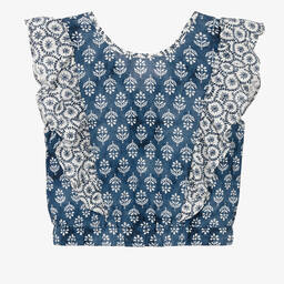 Mayoral-Girls Blue & White Cotton Blouse | Childrensalon Outlet