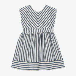 Mayoral-Girls Blue & White Striped Viscose Dress | Childrensalon Outlet