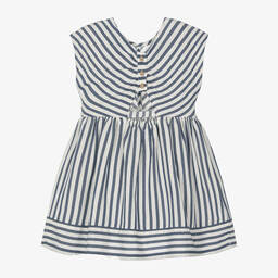 Mayoral-Girls Blue & White Striped Viscose Dress | Childrensalon Outlet