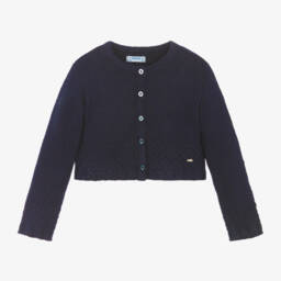 Mayoral-Girls Blue Wool Blend Cardigan | Childrensalon Outlet