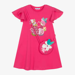 Mayoral-Girls Bright Pink Cotton Dress Set | Childrensalon Outlet