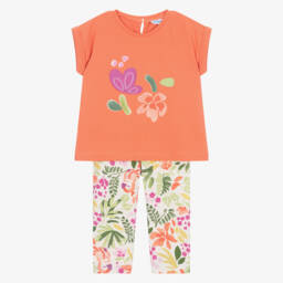 Mayoral-Girls Bright Tangerine Birdie Leggings Set | Childrensalon Outlet