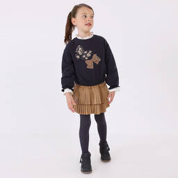 Mayoral-Girls Brown Faux Suede Pleated Skirt | Childrensalon Outlet
