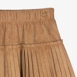 Mayoral-Girls Brown Faux Suede Pleated Skirt | Childrensalon Outlet