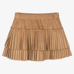 Mayoral-Girls Brown Faux Suede Pleated Skirt | Childrensalon Outlet