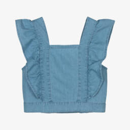 Mayoral-Girls Chambray Shoulder Frill Blouse | Childrensalon Outlet