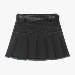 Mayoral-Girls Charcoal Pleated Denim Skirt | Childrensalon Outlet
