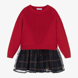 Mayoral-Girls Check Dress and Knit Set | Childrensalon Outlet