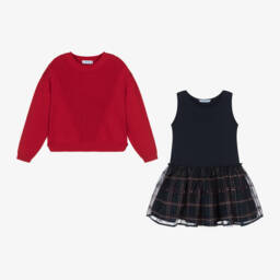 Mayoral-Girls Check Dress and Knit Set | Childrensalon Outlet