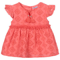 مايورال-بلوزة دانتيل عيون للبنات بلون المرجان | Childrensalon Outlet