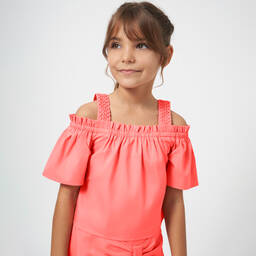 Mayoral-Girls Coral Pink Blouse | Childrensalon Outlet