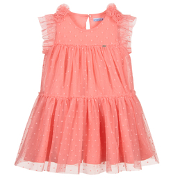Mayoral - Girls Coral Pink Tulle Dress ...